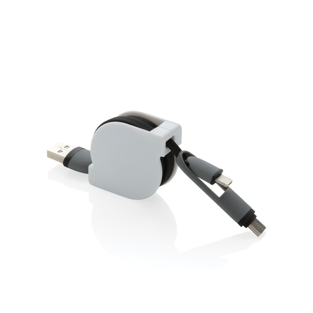 3-in-1 kabel met oprolmechanisme - zwart (± PMS Black)