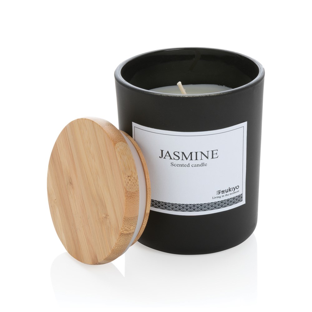 Ukiyo luxe geurkaars met bamboe deksel - zwart (± PMS Black)
