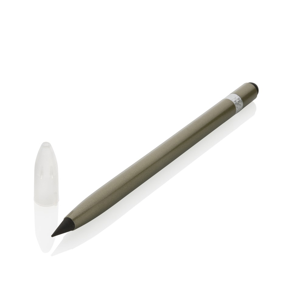 Aluminium inktloze pen met gum - groen (± PMS 448C)